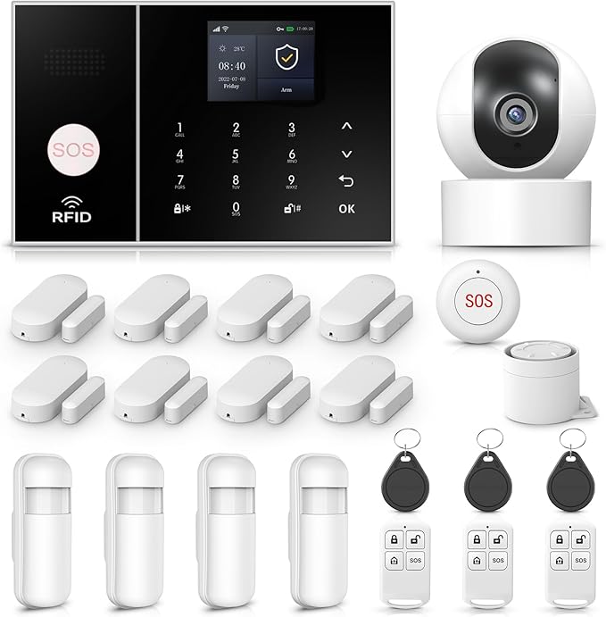 LWOHSI Alarm System for Home Security,WiFi+GSM 4G Wireless Alarm System with Phone APP Alert,T53W HD Security Camera,Door/Window Sensor,Remote,Work with Alexa and Google for Home,Apartment,Office