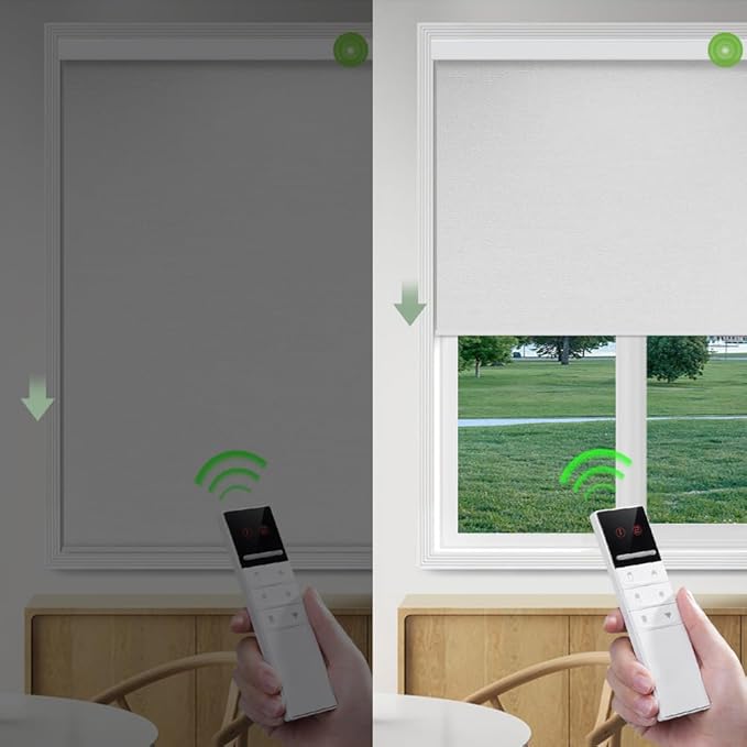 ZSHINE Motorized Blackout Window Blinds Customize Width Remote Control Rechargeable Motor Roller Shades for Windows, Home, Office, Hotel, Club, Restaurant(82026A)…