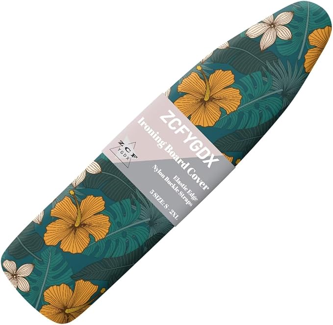 ZCFYGDX Hawaiian Flower Leaf Print Ironing Board Cover Medium, Elastic Edges Nylon Buckle Straps Fasteners,M (15 x 48 in) Resist Scorching & Staining Breathable Wear-Resistant Easy Install
