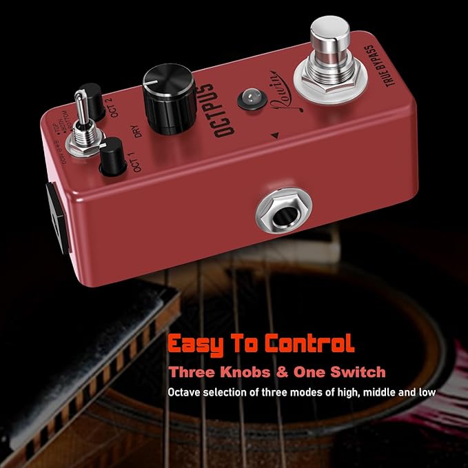Rowin Polyphonic Octave Guitar Effects Pedal Pure Octopus Digital Mini Single Effect for Electric Guitar and Bass with True Bypass 11 Different Octave Modes LEF-3806