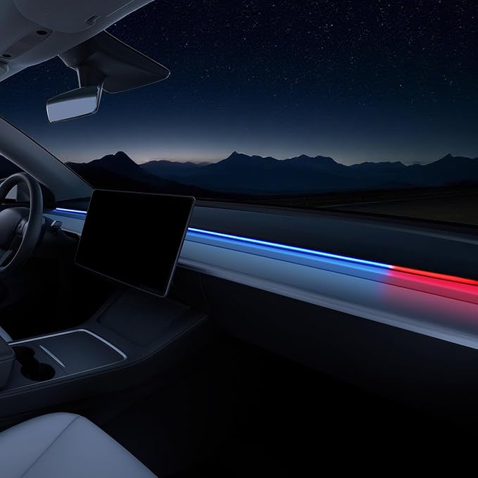 MAIMEIMI Ambient Light with Blind Spot Warning LED Compatible for Tesla Model Y (2020-2024) & 3 (2021-2023) AMD Interior Lights Strip for Tesla Custom Color Modes Neon Light Kit Plug-and-Play