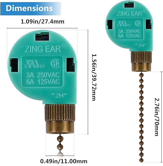 Ceiling Fan Switch ZE-268S6, Ceiling Fan Pull Switch, 4 Wire Fans Accessories Switch Compatible with Hunter Ceiling Fan Lights (Bronze Pull Chain)