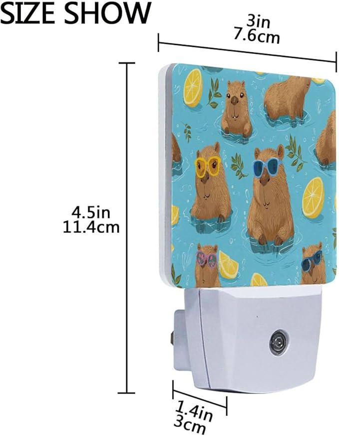 Pigsaly Led Night Light Cute Capybara Lemon Night Light Plug in Wall Lamp Smart Dusk to Dawn Sensor Nightlight Led Lamp Energy Saving Lights Gift for Kids Room Bedroom Bathroom Hallway