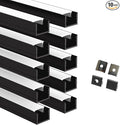 Besseto 10 Pack LED Aluminum Channel for Wood Slat Wall Panel,Wall Panel LED Strip Light Aluminum Channel Profile for Living Room Bedroom Bathroom Stairs (Black-10Pack 6.6Ft)