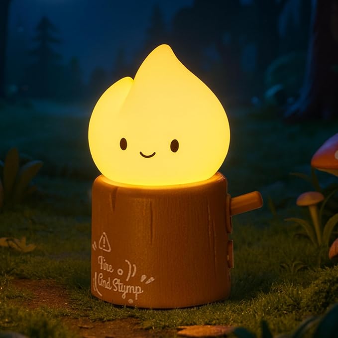 Tarinks Stump Fire Night Light, Flameless Candles Lamp, Torch Stump Light, Rechargeable Silicone Flame lamp, Cute Night Light for Bedroom, Outdoor, Camp, Funny Gifts for Kids Teens Adults