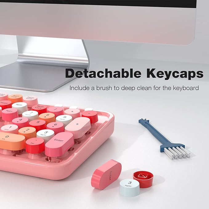 MOFII Wireless Keyboard and Mouse Combo, Pink Wireless Keyboard, 2.4GHz Retro Full Size with Number Pad & Cute Mouse for Computer PC Laptop Windows XP/7/8/10 (Pink-Colorful)