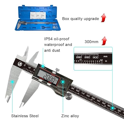 KETOTEK Digital Caliper, 12 Inch/300mm Vernier Caliper Measuring Tool with Stainless Steel, IP54 Splash Proof, Electronic Micrometer LCD Screen Auto-Off, Inch/Millimeter Conversion for 3D Printing