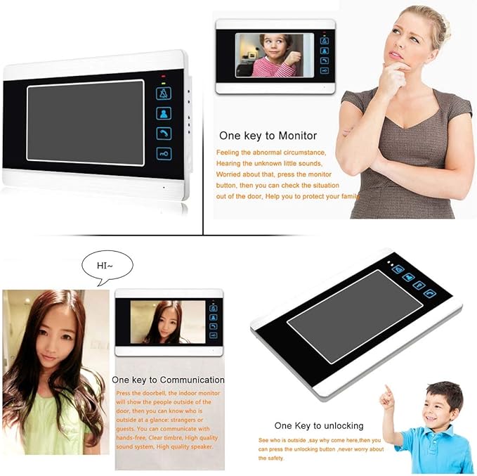 AMOCAM Video Doorbell Intercom System, 7 Inches Alloy Panel Monitor HD Camera Wired Video Door Phone Kits, Support Unlock, Monitoring, Dual-Way Intercom Indoor Outdoor for Villa Office Apartment