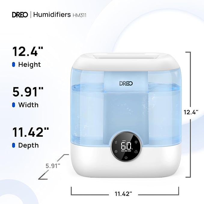 DREO 6L Top Fill Humidifiers for Bedroom, 60H Runtime 28 dB Quiet Supersized Cool Mist Air Humidifiers for Large Room, Baby Nursery, Plant, Indoor, Night Light, Easy to Clean, Precise Humidity Control