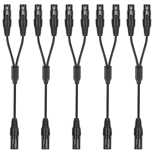 5 Pack XLR Splitter Cable,1 Maleto 2 Female, 1.5FT Stereo Mic to L&R Audio Y-Splitter Cable