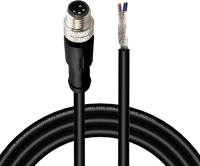 Lonlonty M8 4 Pin Male Socket Panel Aviation Wire,8mm Industrial Circular Sensor Connector Cable Shielded,Outdoor Waterproof IP67 A Coding 6.5Ft/2M