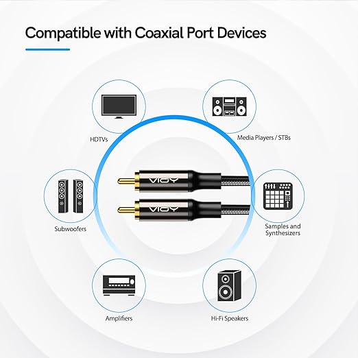 VIOY Coaxial Digital Audio Cable (30 FT), Subwoofer Cable RCA Male to Male HiFi 5.1 SPDIF Stereo Coaxial Audio Cable for Home Theater, HDTV, Amplifier Speaker Soundbar