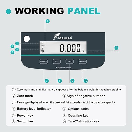 JOANLAB Analytical Balance 500g x 1mg Scale High Precision 0.001g Accuracy Digital Lab Scale for Laboratory Pharmacy Jewelry w/Front & Rear Display