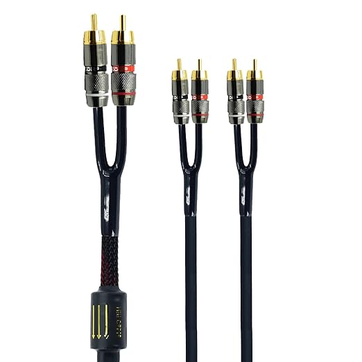 Arklove 20ft Shielded RCA Plug Splitter Stereo Audio Video Cable 2 Male to 4 Male Dual Speaker Y Adapter Connector Extension Cord 24k Gold Plated 1 Input 2 Output