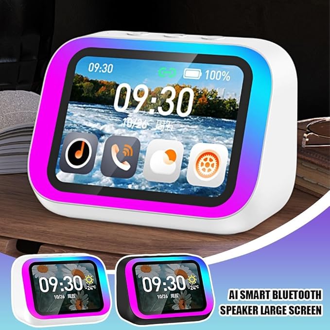 Felvoro Smart Alarm Clock with Wireless Bluetooth 5.4 Speaker & Dynamic RGB Light,Hi-fi Stereo Sound,Hd Large Screen Display (Black)