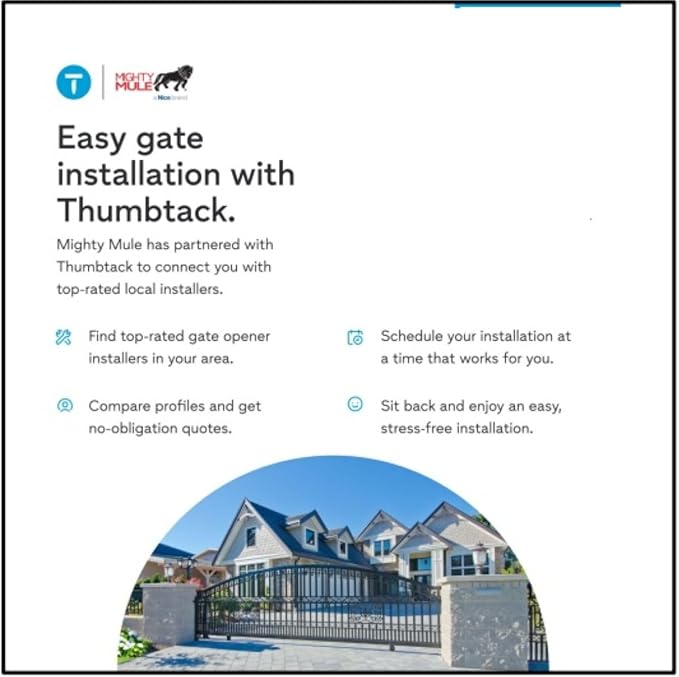 Mighty Mule Gate Opener, Solar Ready, Automatic Gate Opener for Single Swing Gates up to 850lb or 18ft, with Precision Installation Ruler, Upgraded Kit, MM571W-A
