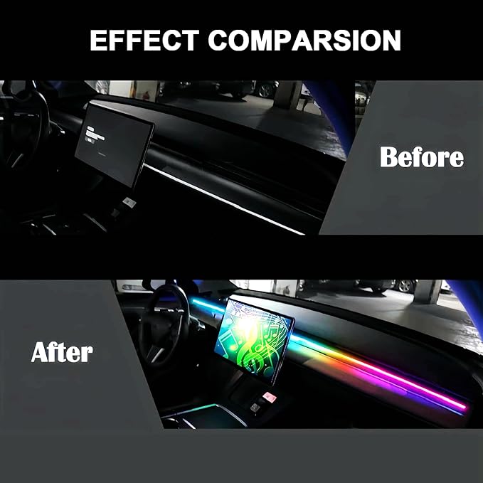 Goodream Interior Car Ambient Lighting Kit, 43.3 Inches RGB USB LED Ultrathin Acrylic Strip Lights Neon Accessories for Cars Truck SUV Center Console Dashboard with APP&Remote Control