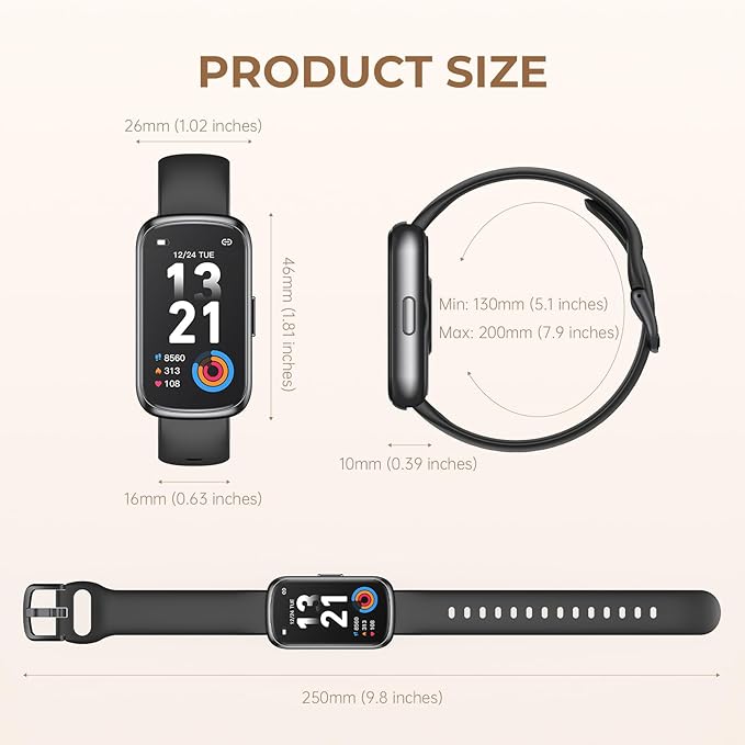 TIFOZEN Health Fitness Tracker Smart Watch with 24/7 Heart Rate, Blood Oxygen, Sleep Tracker, Pedometer, 3 Colorful Bands & 3ATM Waterproof Activity Tracker with Step Calorie Counter, Space Black