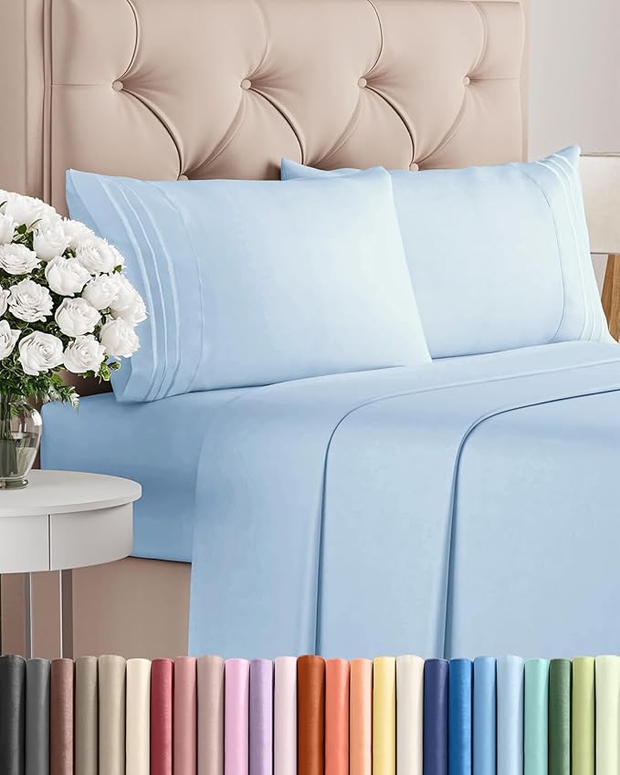 Cal King Size 4 Piece Sheet Set - Comfy Breathable & Cooling Bed Sheets Set - Hotel Luxury Bedding for Women, Men, Kids, Teens, Boys & Girls - Deep Pockets, Soft, Wrinkle Free - Oeko-Tex - Light Blue