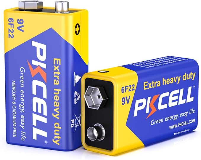 PKCELL 9V Batteries, 2 Pack 9 Volt Batteries Carbon Zinc, 9V Battery for Smoke Detector, Alarms, 6F22 Square Battery