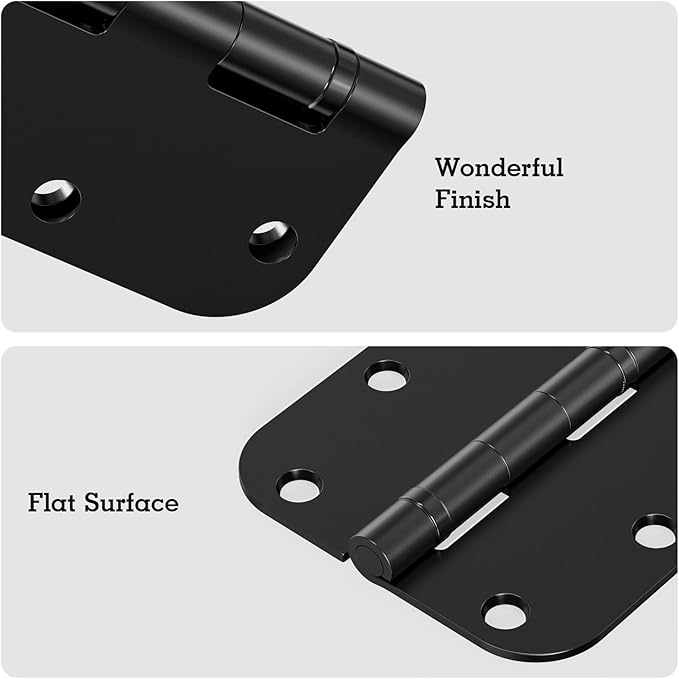 3 Pack Rounded Matte Black Door Hinges 3.5 Inch 5/8" Radius No Squeak Ball Bearing Interior 3-1/2"Flat Iron Bifold Residential Standard Bedroom Indoor for Doors 3 ½" Hardware Control House Home Decor