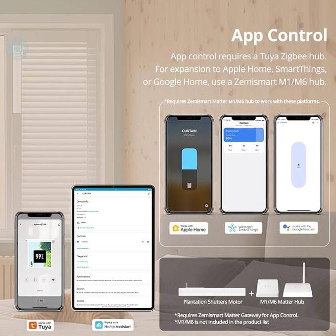 Zigbee Plantation Shutters Motor for Motorized Plantation Shutters and Automatic Curtain Opener, Requires Tuya Zigbee Hub (Only Motor)