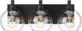 METWET Bathroom Light Fixtures, 3-Light Matte Black Vanity Light, Modern Wall Sconces with Clear Glass Globe Shade, Bathroom Wall Lights for Mirror Kitchen Bedroom Hallway, VL195-MB-3