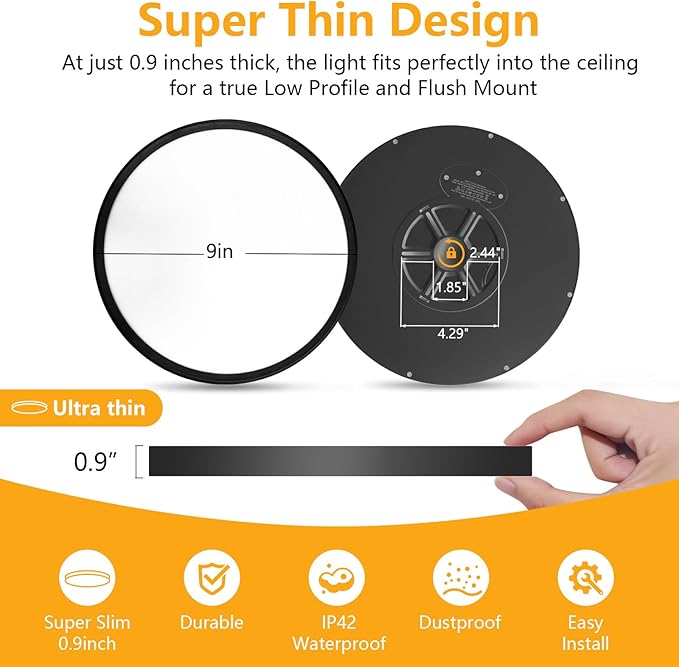 RLEDPZTX Led Flush Mount Ceiling Light,9 Inch 18w 1860lm,3000k/4000k/6000k 3CCT Selectable, Round Modern Flat Panel Super Slim Led Ceiling Light,for Living Dining Kitchen Bedroom Room (4Pack-Black)