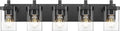 METWET Bathroom Light Fixtures, 5-Light 30" Vanity Light with Square Clear Glass Shade, Modern Matte Black Wall Sconces, Vanity Lighting Fixtures Over Mirror, VL194-MB-5