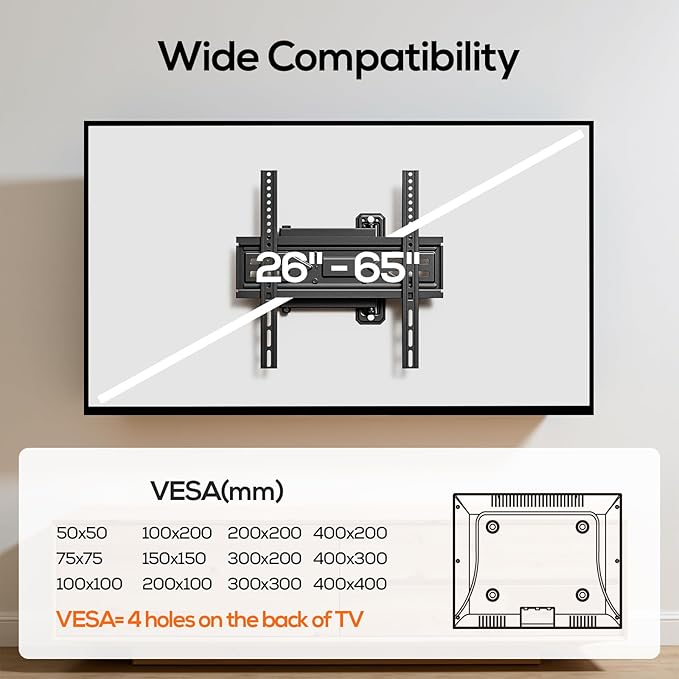 IWORKBOARD 40 43 50 55 inch Full Motion Corner TV Wall Mount for Most 32-65 inch Flat & Curved TVs, Articulating Swivel & Tilt TV Mount Bracket, up to 80 lbs,VESA 400x400mm, Single Stud Perfect Center