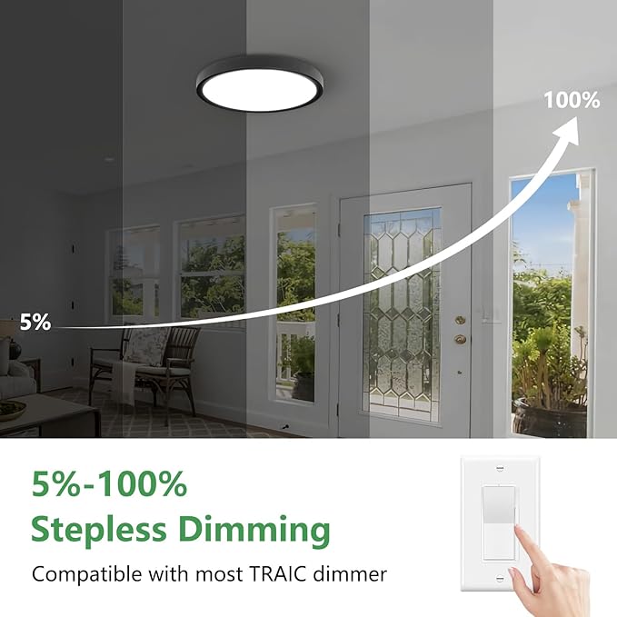 15.8 Inch Dimmable LED Flush Mount Ceiling Light, 32W, 3480LM, 3000K/3700K/4000K/5000K/6000K, Round Flat Panel Low Profile Ceiling Light Fitures for Hallway, Kitchen, Bedroom, 2PK Black