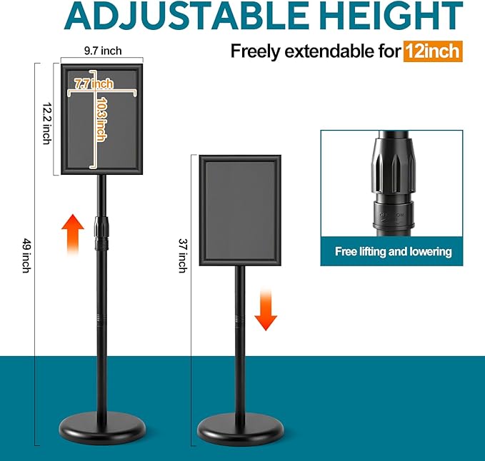 USCNC Sign Holder Stand 8.5x11 inch - Adjustable Floor Standing Sign Holder -Snap open frame,360° Rotation for Malls,Schools,Restaurants (Black 1 Pack)