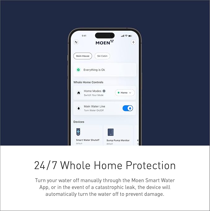 Moen Flo Smart Water Monitor and Automatic Shutoff Sensor, Wi-Fi Connected Water Leak Detector for 1-1/4-Inch Diameter Pipe, 900-002