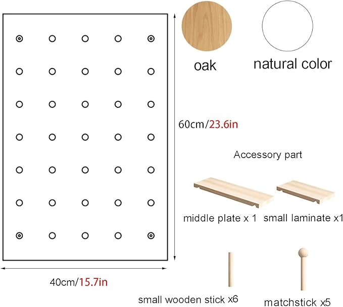 Natural Wood Wall Organizer Kit - 40x60CM Display Panel for Bedroom, Office, Study, Bathroom - Versatile Wall-Mounted Storage Solution