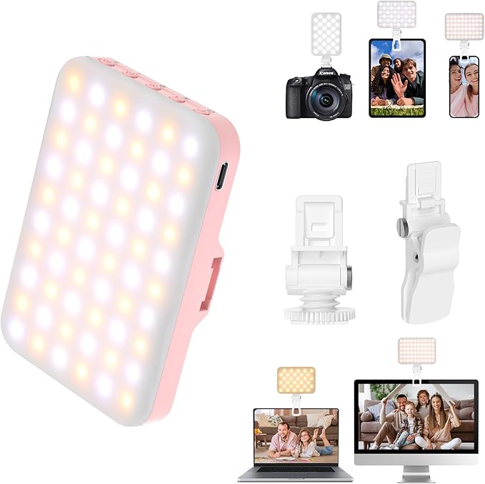 BANSINE LED Phone Light - USB-Rechargeable Portable Photo Light with 97+ CRI, Up to 6500K Color Temperature for Selfie, Zoom Conference, Video, Makeup and Live Stream
