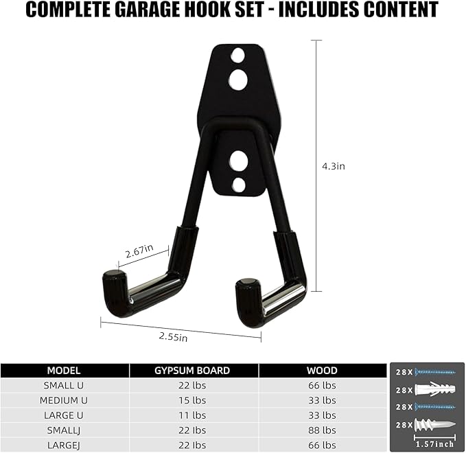 CRXCRC 6-Pack Small Square Heavy Duty Garage Hooks, Ideal for Hanging Ladders, Bikes, Tools, Garage, Garden, Basement, Shed, Utility Room Storage (Black)