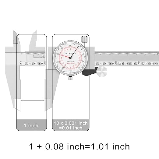 HDLNKAK Dial Caliper 0-6"/150mm Dual Reading Scale, Inch/Metric SAE Standard, Stainless Steel Caliper Measuring Tool Accurate to 0.001”/ 0.02 mm, Silver