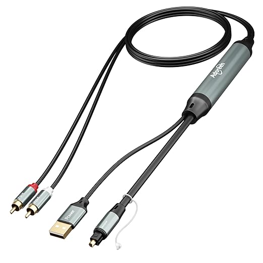 Adoreen Unidirectional 2 RCA Input to SPDIF/Toslink Output Optical Adapter Cable 4 Ft, Analog to Digital Audio Converter, 48Khz/96Khz for Turntable CD DVD to Soundbar TV Home Theater System