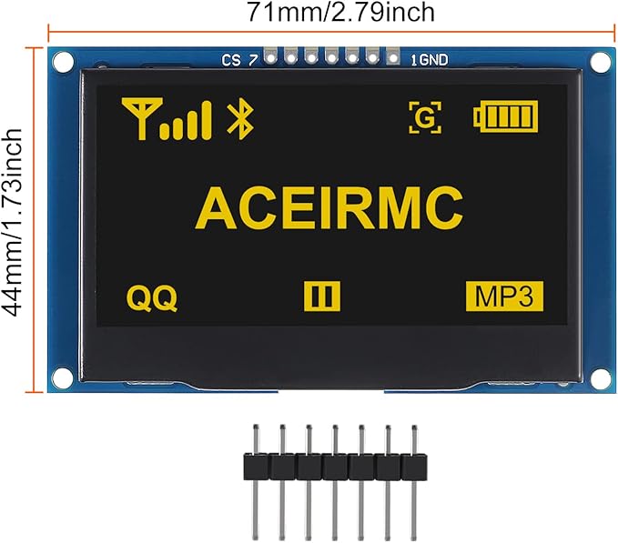 ACEIRMC 2.42 inch 128x64 OLED LCD Display Module SSD1309 7 Pin SPI/IIC I2C Serial Interface for Arduino UNO R3 (Yellow)