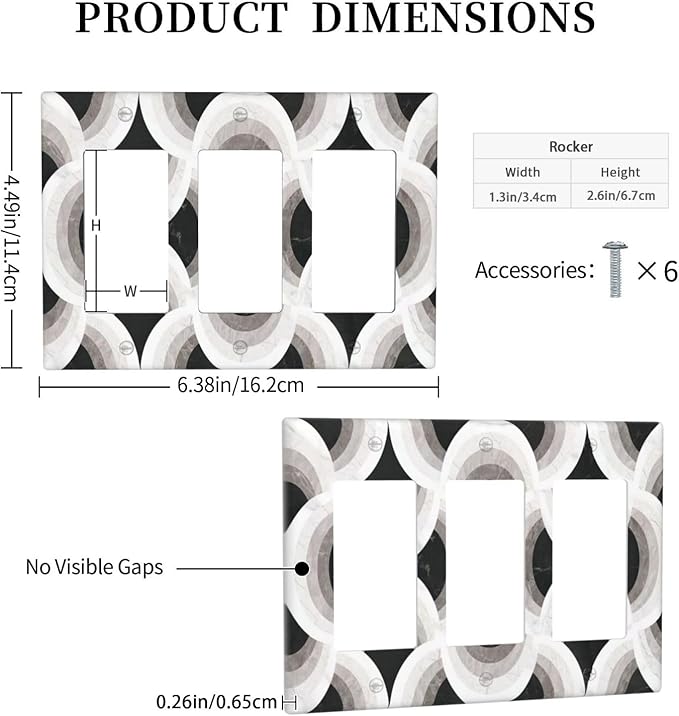Bvtewkhz Black/White Art Marble 3 Gang Triple Rocker Decorative Light Switch Covers Electrical Faceplate Switch Plates for Bathroom Kitchen Home