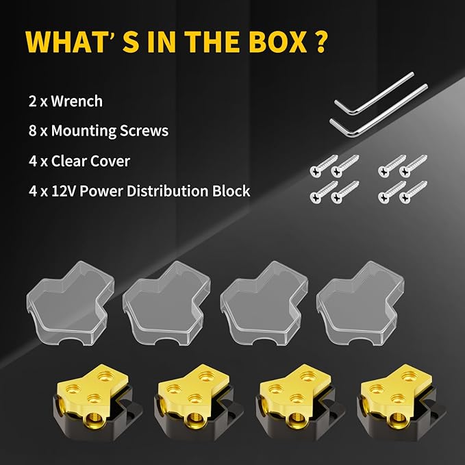 Bolipoeq 12V Power Distribution Block Car Audio 2 Way 0/2/4 Gauge in 4/6/8 Gauge Out, Premium Ground Distribution Block 12 Volt Amp Distribution Block Splitter for Automotive Car Marine Boat (4 Pack)
