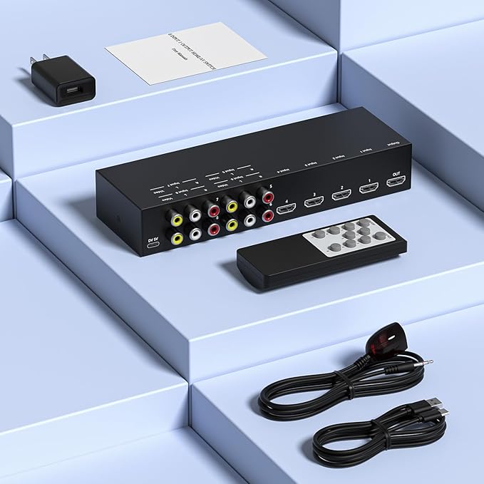 Azduou 4 AV Inputs + 4 HDMI 2.0 Inputs to HDMI Converter (8 in 1) with Upgrade New Version