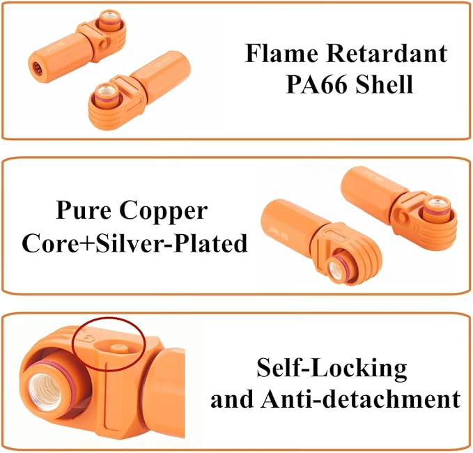 1 Set Battery Energy Storage Connector 100A 16mm² High Current HV Connectors Quick Plug Terminal Right Angle Plug and Socket IP67 Waterproof Power Adapter (Orange, 100A)