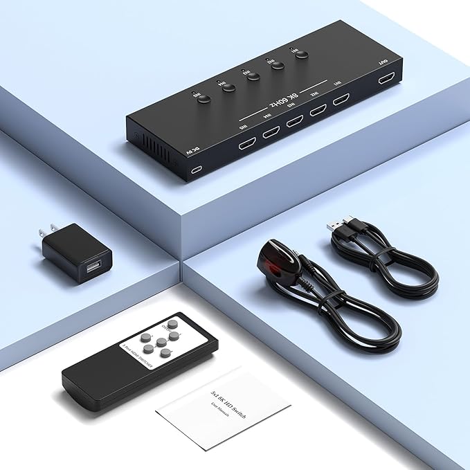Y.D.F 8K@60Hz HDMI Switcher 5 in 1 Out Aluminum Support 4K@120Hz HDR10+ HDCP 2.3 CEC HDMI 2.1 Switch Splitter Compatible with PS5/4 Xbox X/S Nintendo Switch/OLED Roku Apple TV Fire Stick UHD TV