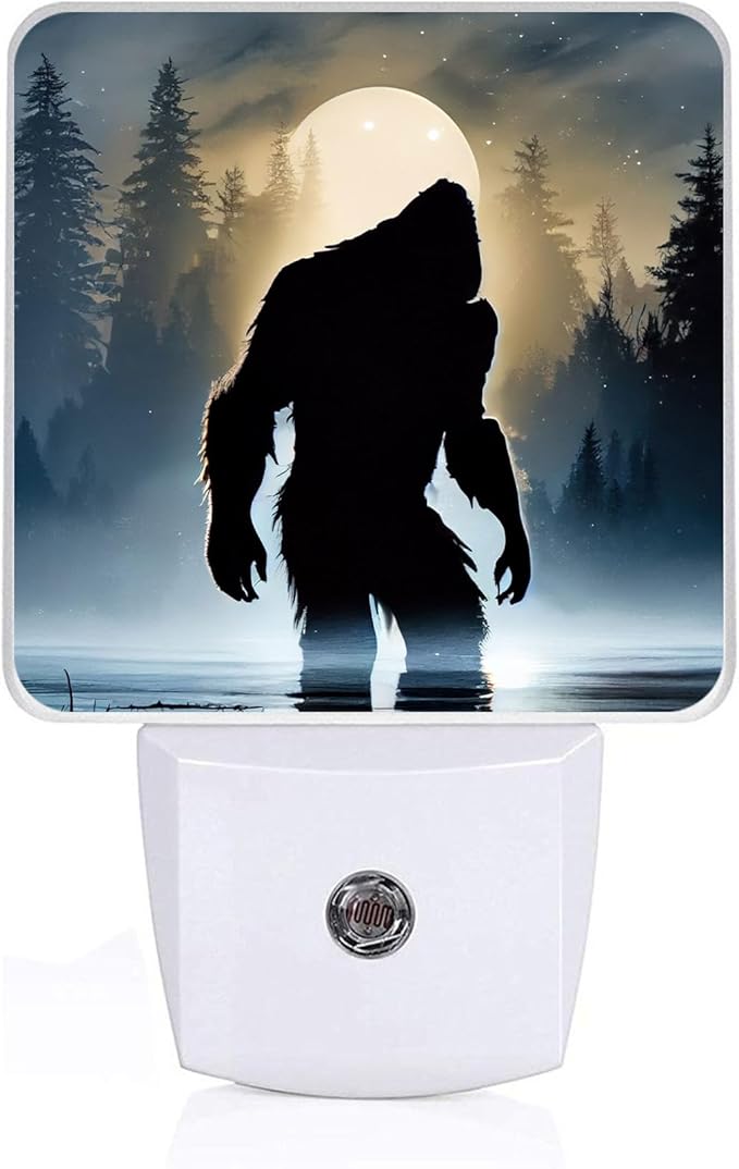 GANTINIR Funny Bigfoot Sasquatch Night Light, Plug-into Forest Moon Nightlight White LED Lamp, Energy Efficient Decor Desk Lamp for Bedroom Hallway Stairs Bathroom