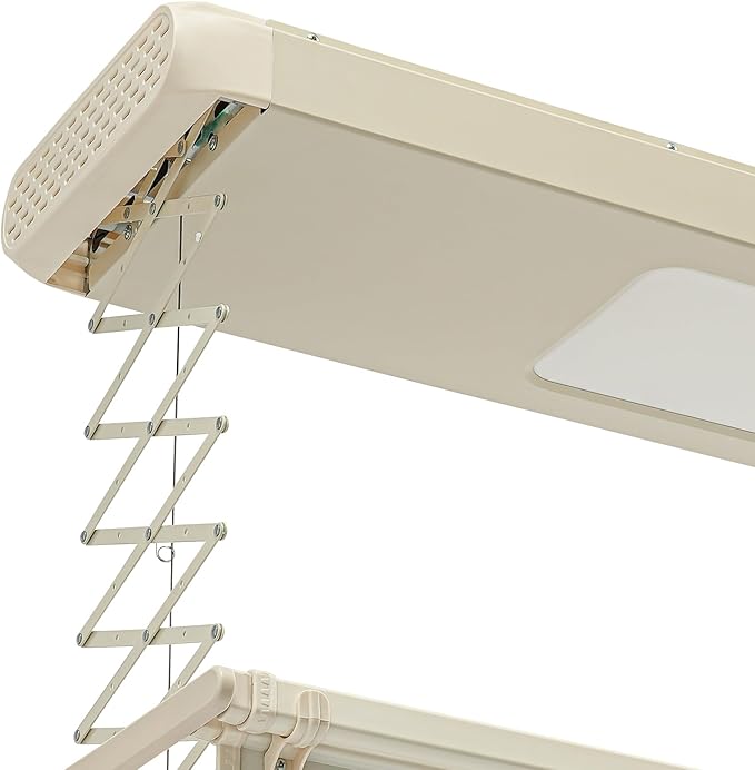 banborba Electric Retractable Airing Rack, Ceiling Mounted Clothes Drying Rack, Retractable Clothesline, Vertical Laundry Drying Rod with LED Light & Remote, 110V 24W, Off-White Color