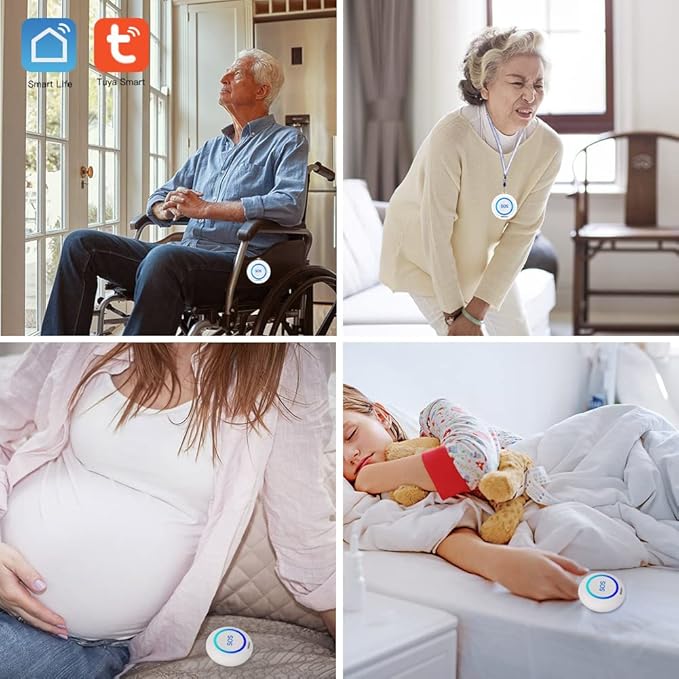 SINGCALL Tuya WiFi Intelligent Healthcare SOS Wireless Caregiver Alert Call Button Alarm for Patient Handicapped Elderly Children Nurse Calling Smart Pager (only Supports 2.4GHz Wi-Fi)