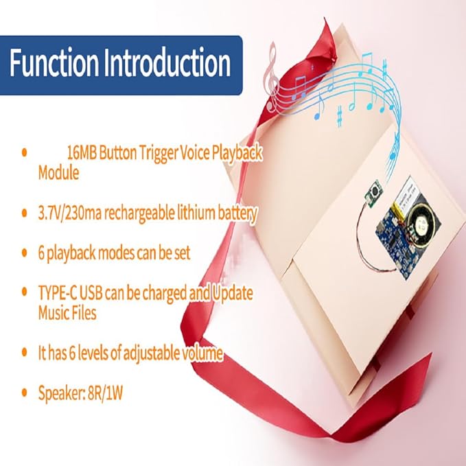 XLW Module - 16MB Push Button Activated Sound Module with Speaker, Type-C Cable, and Easy Recording Capability16 Minutes for Personalized Greetings, DIY Projects, and Holiday Crafts (Blue-2Pack)