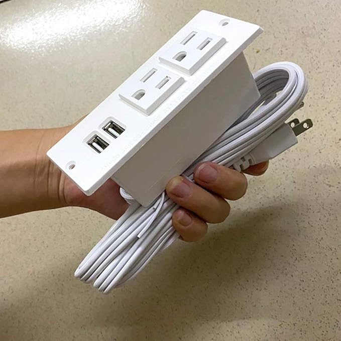 Recessed Power Strip with USB Mountable Power Strip with USB 2 Power Outlets 2 USB Hub Built in Desk Table Coneference Sofa Cabinet Drawer