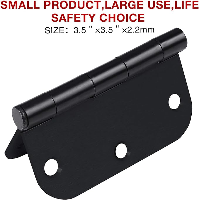 Interior Matte Black Hardware Door Hinges 3.5 Inch 30 Pack 3 1/2" Rounded 5/8" Radius Left Right Hinge for Penthouse Studio Dorm Hut Apartment Home Metal Decor Bisagras para Puertas De Madera 3 ½"